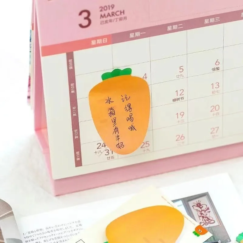 Notas criativas de cenoura, manual de desenho animado, notebook, não pegajoso, pode ser rasgado, n vezes, adesivo de índice transparente