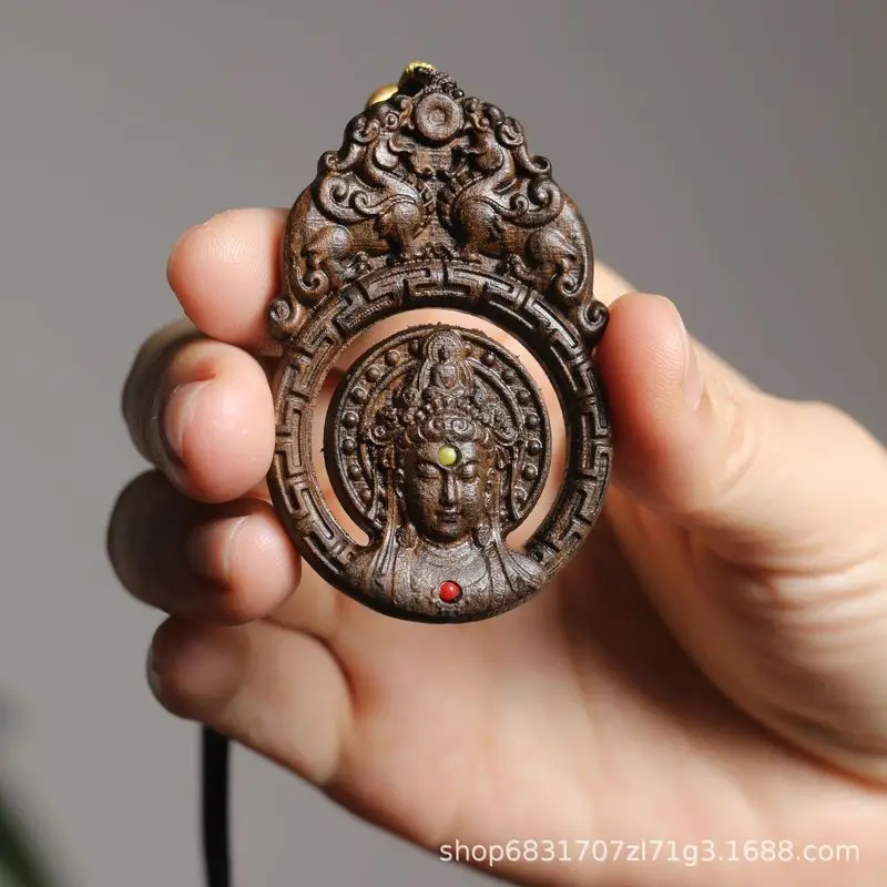 New model of agarwood Guanyin , hollowed-out solid wood carving hand-held ornament, decorative pendant, neck