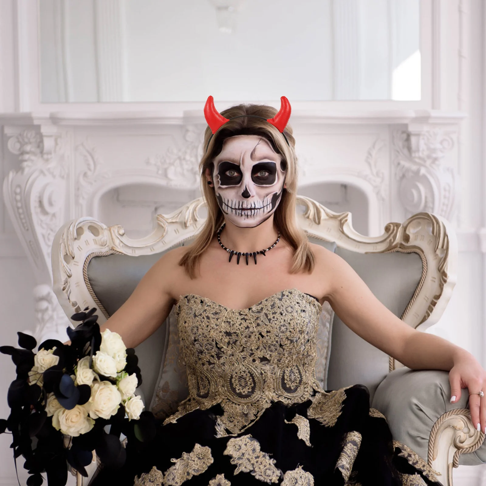 

Devil Horns Headband Halloween Party Costume Accessory Lightweight Comfortable Universal Size Sequin Hair Hoop for Cosplay