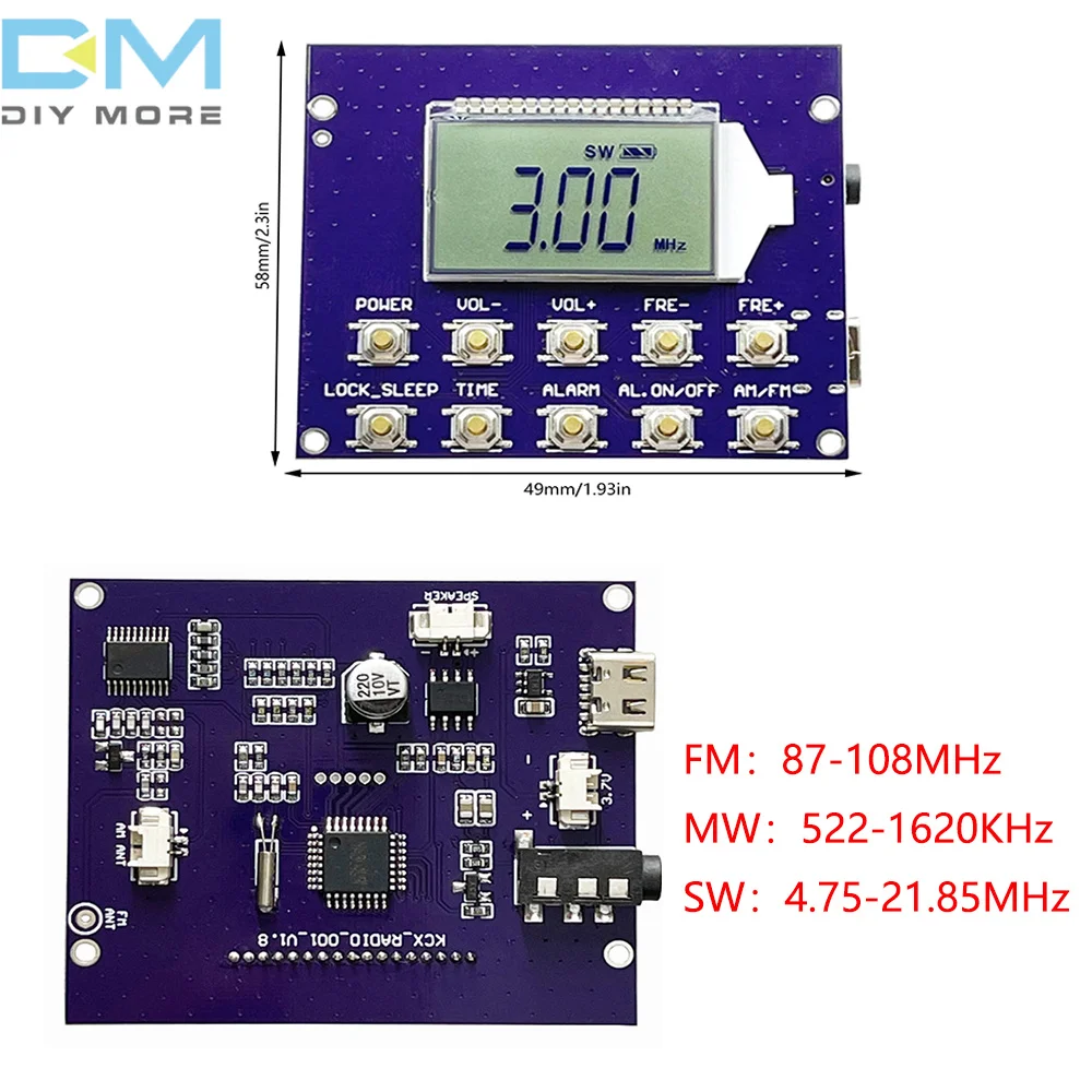 Electronic Display Radio Module 3 Frequency Ranges FM AM Shortwave Mediumwave Full Band LCD Display Support Timer On/Off