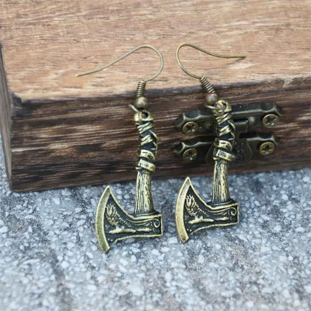 Odin Raven Slavic Perun Axe Earrings Vintage Mens Womens Viking Jewelry