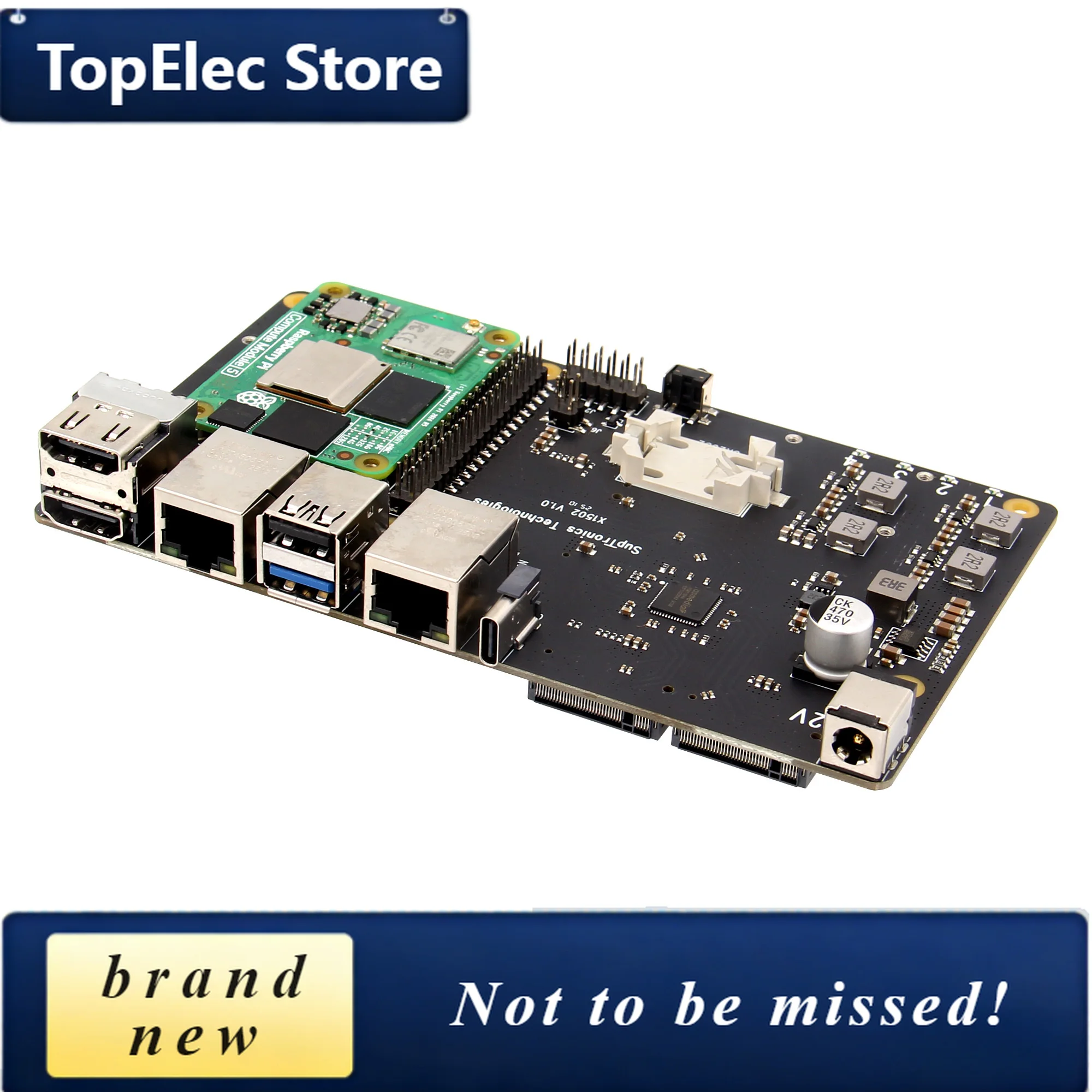 TopElec Geekbord X1502 V1.0 IO board for Raspberry Pi CM5 with four M.2 NVMe SSDs and 1GbE+2.5GbE Ethernet Ports