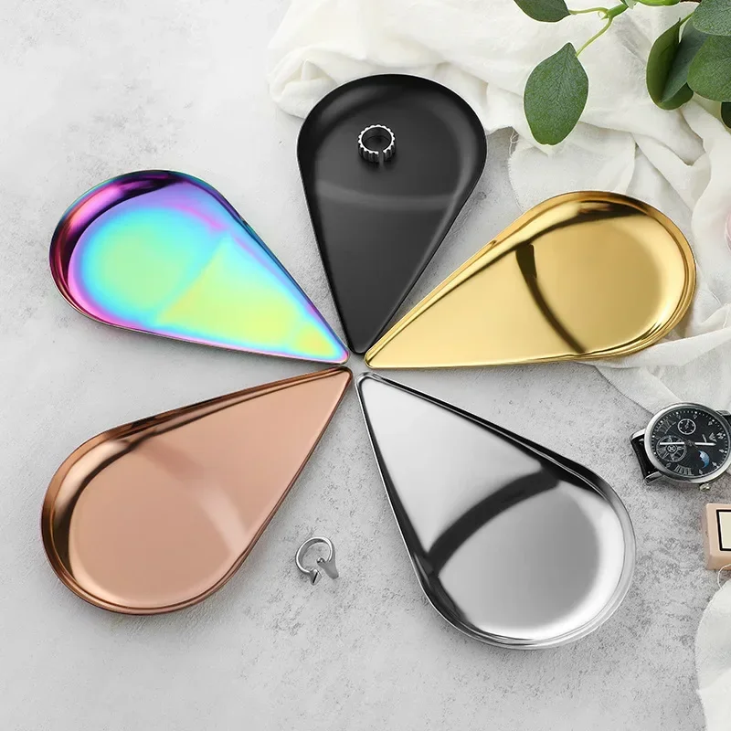 1pcs Nordic ins stainless steel drop jewelry tray cosmetic metal plate desktop storage plate home snack plates