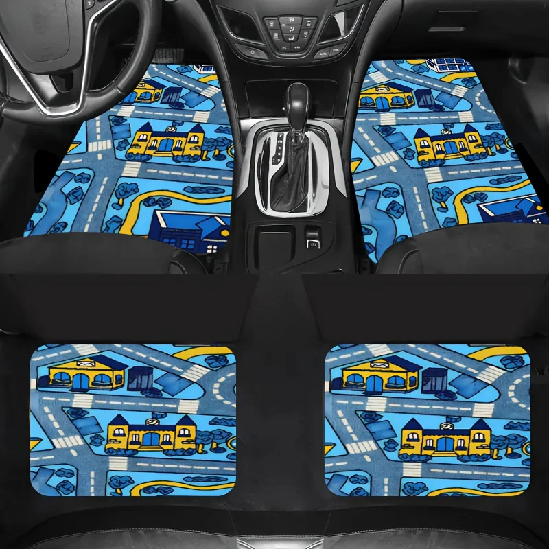4 Pcs Retro Racing Style Car Floor Mats Polyester Fiber All-Weather Anti-Slip Pads Universal for Cars And SUVs Car Accessories