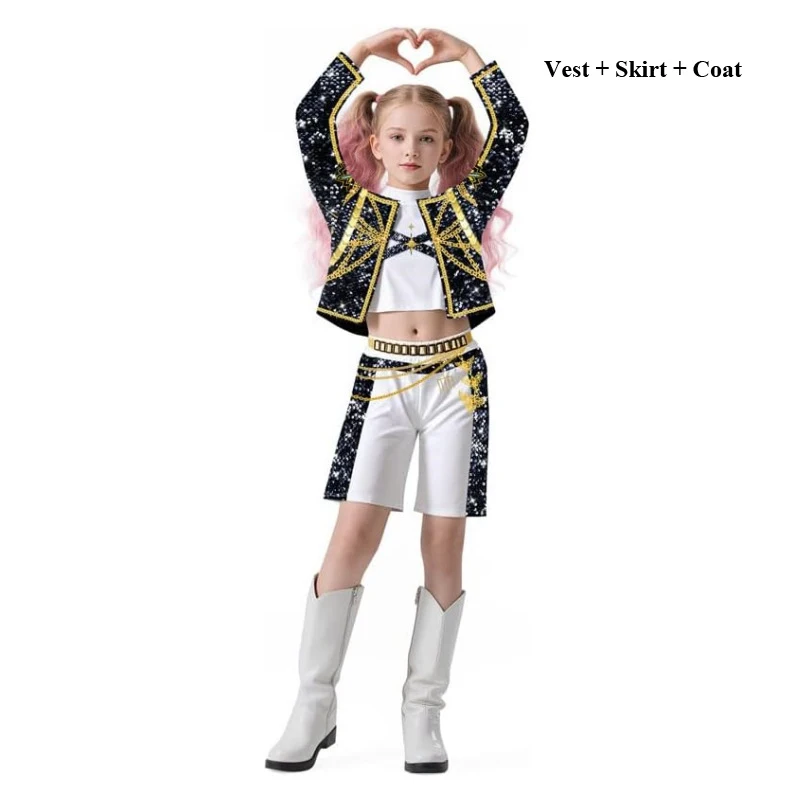 زي تنكري للفتيات، فستان تنكري جديد للأطفال K-Pop Demon Hunters Mira Rumi Zoey مطبوع ثلاثي الأبعاد لبدلات حفلات الهالوين