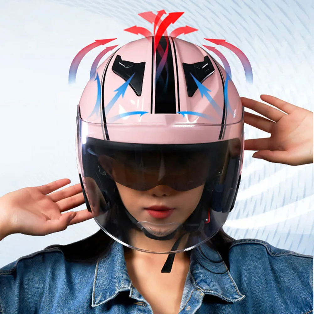 

Motorcycle Open Face Helmet Flip Up Dual Lens Clear Visors Sun Shield Lightweight 3/4 Half Helmets For Men Women Riding Bike