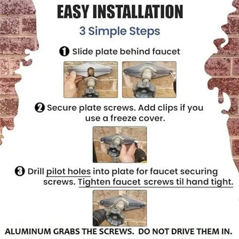 AB46-Aluminum Spigot Mounting Plate For Outdoor Faucet Repair- Thick Design No Faucet Removal Securing Plate