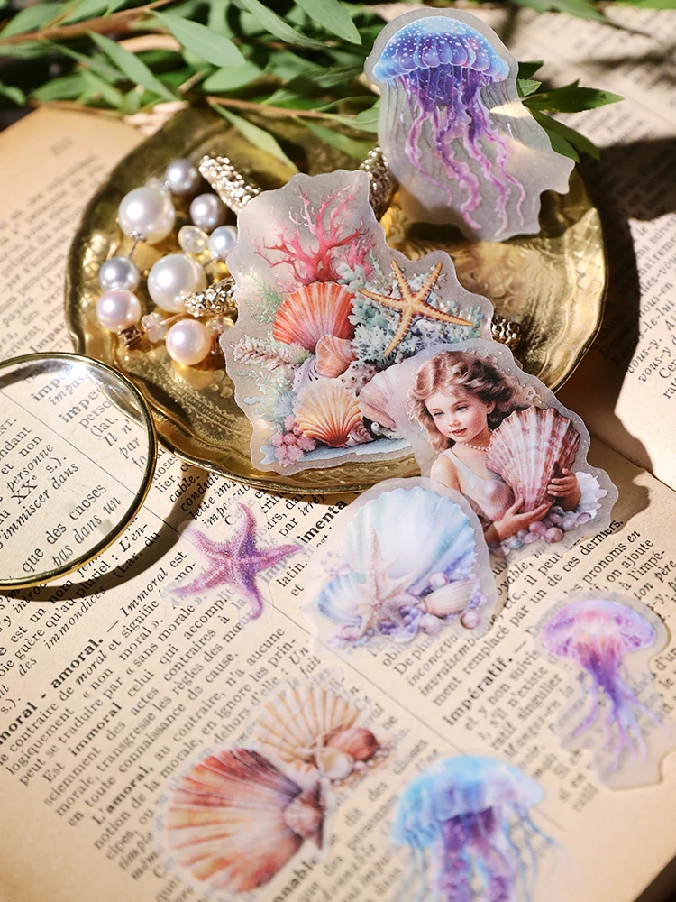 42Pcs Shell Mermaid Transparent Stickers Travel Junk Journal Craft Paper DIY Scrapbooking Craft Diary Album TN Decorative