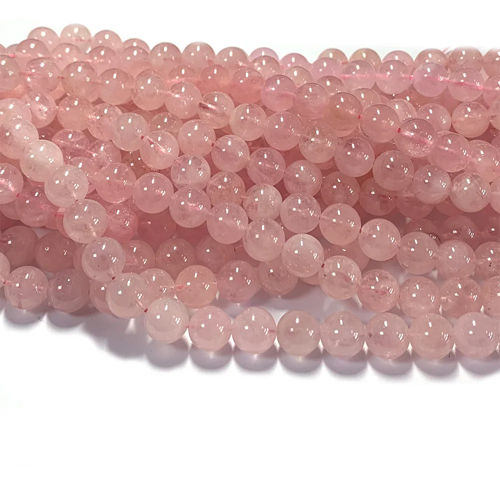 Veemake Natural Pink Aquamarine Beryl Morganite Round Loose Beads For Jewelry Making 07537