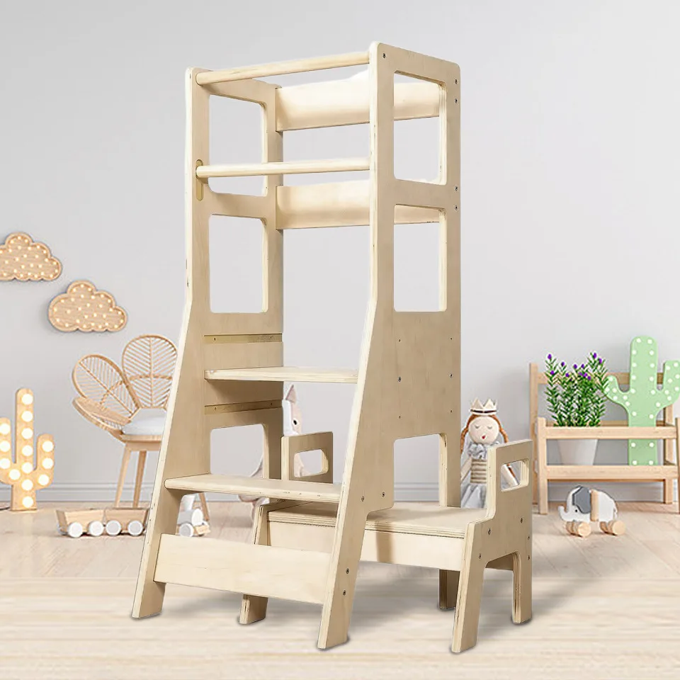 Children's wooden solid wood pedal multifunctional kitchen stool Montessori climbing chair learning tower