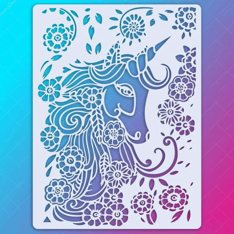 40*30cm Unicorn Fairy Tales Stencil PET Hollow Leak Printing Board DIY Layering Furniture Wall Painting Template Decora Reusable