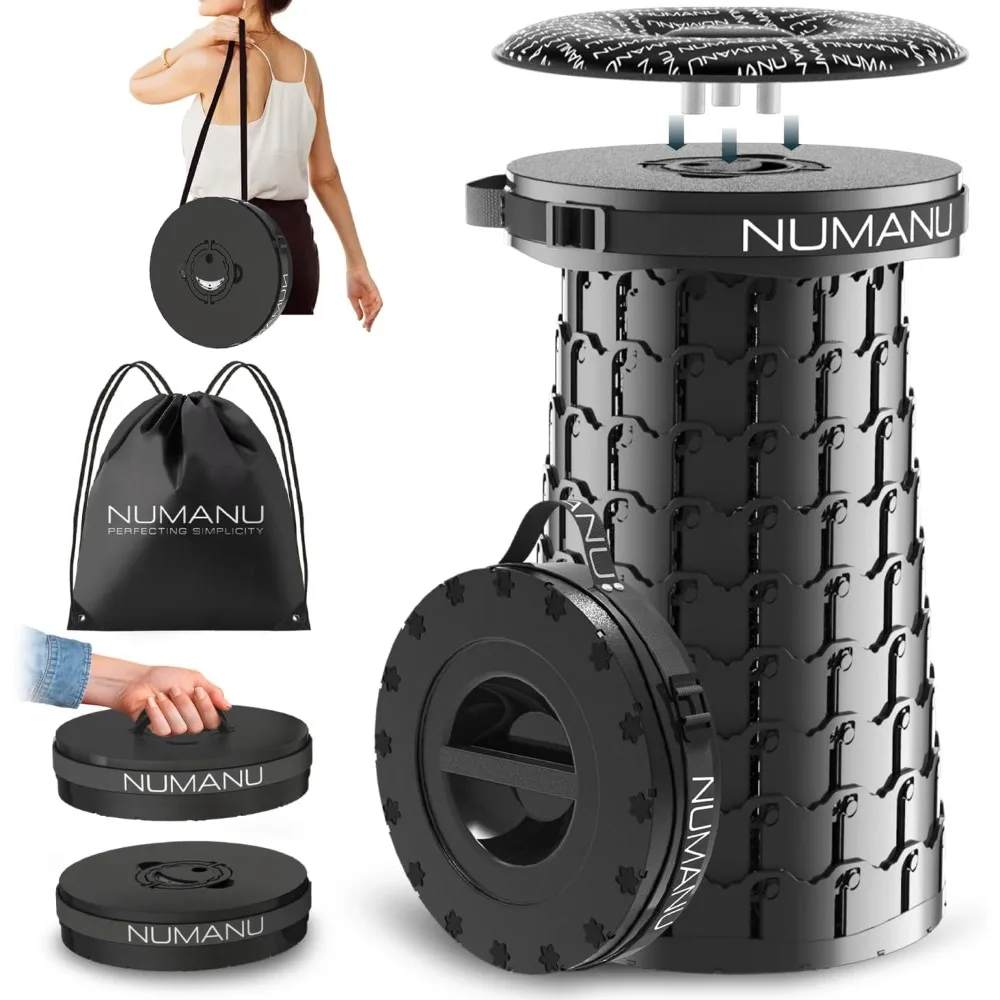 Collapsible Stool with Cushion & Bag, 1000lbs Max Weight, Heavy Duty Telescoping Folding Seat Chair or Travel Footrest