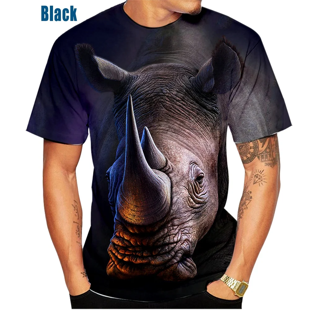 2022 Summer Men\'s Fashion 3d T-shirt Animal Rhino Cool Print T-shirt Men\'s Casual Style Short Sleeve Rhinoceros Top