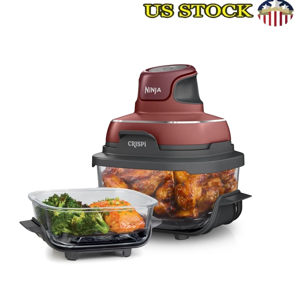 Портативная система приготовления пищи в аэрофритюрнице 3-в-1, 1500 Вт, 4QT, контейнеры из боросиликатного стекла, герметичные крышки, макс. четкое восстановление жарки на воздухе