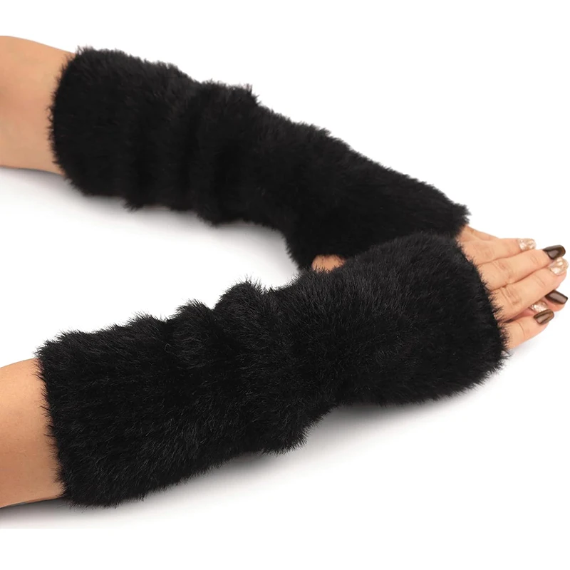 Botvotee Fall Winter Women Arm Warmers Mink-Like Velvet Fingerless Gloves Y2K Wrist Warmers