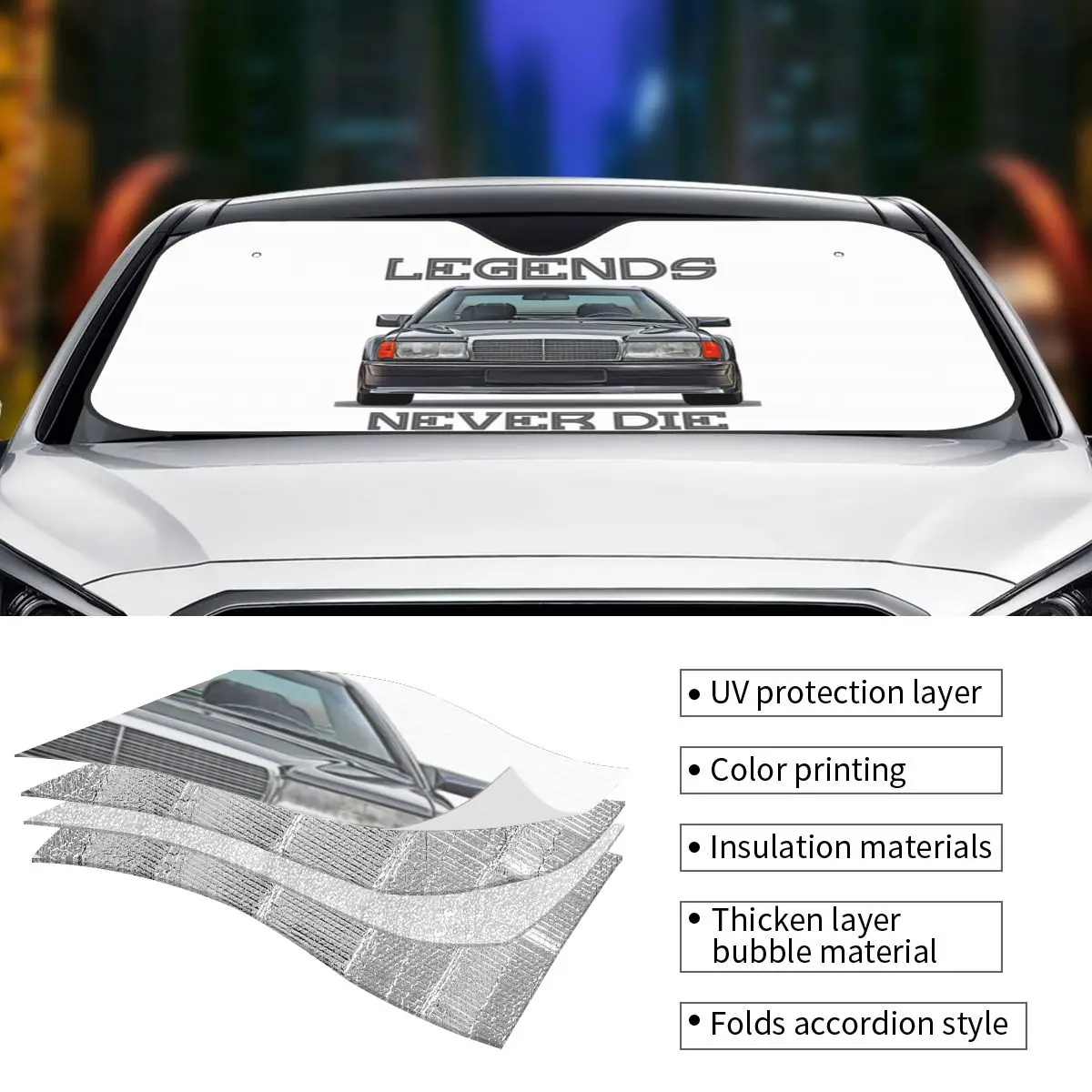 Vintage Car W201 Sunshade Windscreen Classic 190E Awesome Car Front Window Visor 70x130cm Car Sunshade Blinds Sun Shade Protect