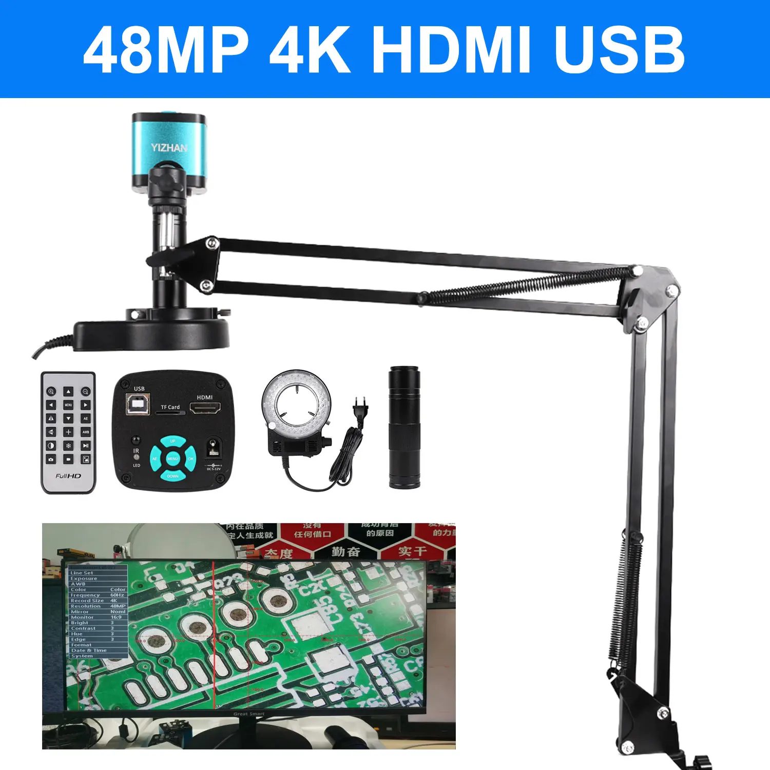 YIZHAN 4K microscopio digitale per elettronica 48MP HDMI USB microscopio industriale PC Software Control 150X Zoom Lens PCB Welding