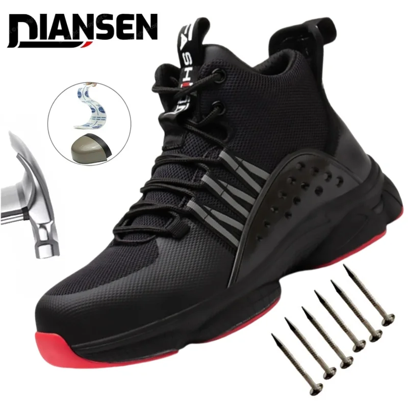 Mesh Lightweight Safety Shoes Protective Shoes Puncture-Proof Anti-smash Steel Toe Shoes Kevlar Insoles Industrial Men Work Boot