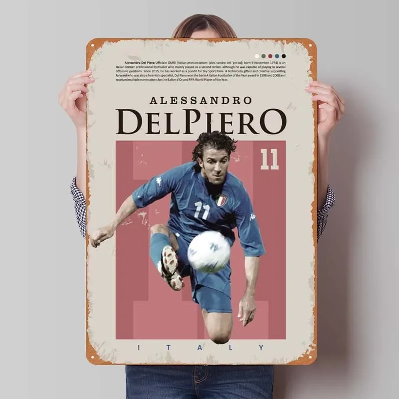 Alessandro Delpiero Italy Sign Tinplate Man Cave Room Decor Vintage Metal Sign for Pub Club Bedroom Wall Decoration Retro Art