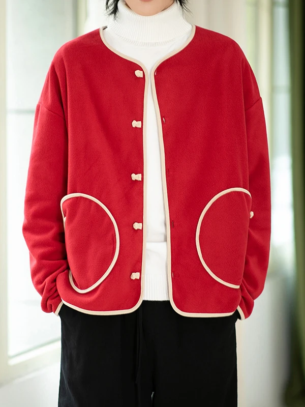 

ex Thiened Loose Fce Jaet Autumn Winter Chinese Sle Button up Coat Couples Matching Outerwear Warm Polyester