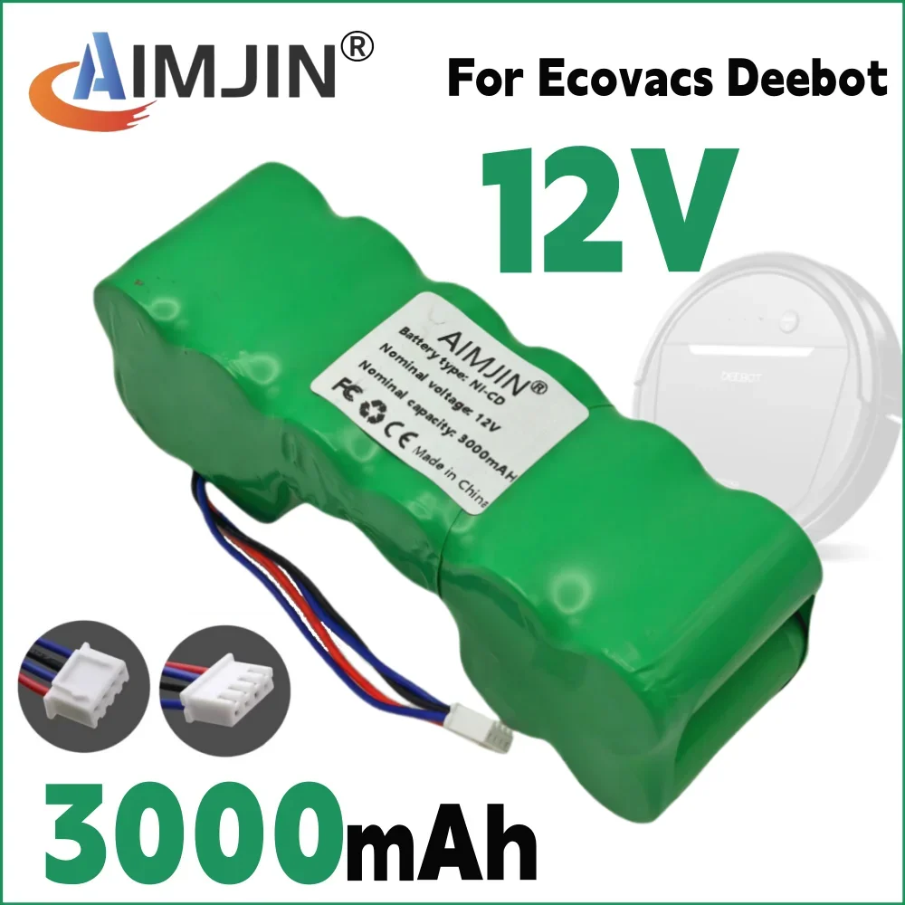 Ni-CD Battery 12V 3000mAh Replacement for Ecovacs 10001568 10002167 DD3G DD4G DE5G DD35 DG710 DM88 ZJ1517-HFR Robotic Vacuum Cle