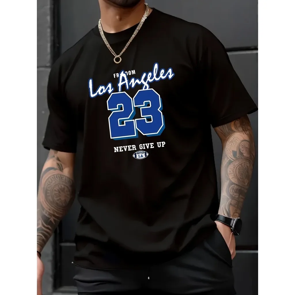 Los Angeles 23 Graphic Men\'s Short Sleeve T-shirt, Comfy Stretchy Trendy Tees For Summer, Casual Daily Style Fashion Clothing