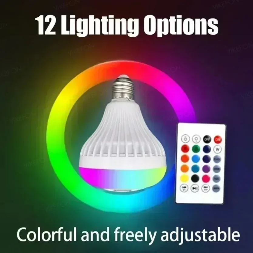 12W E27 RGB LED Music Bulb Bluetooth Speaker Lamp Dimmable Color Changing Stage Light with Remote Controller for Home Party