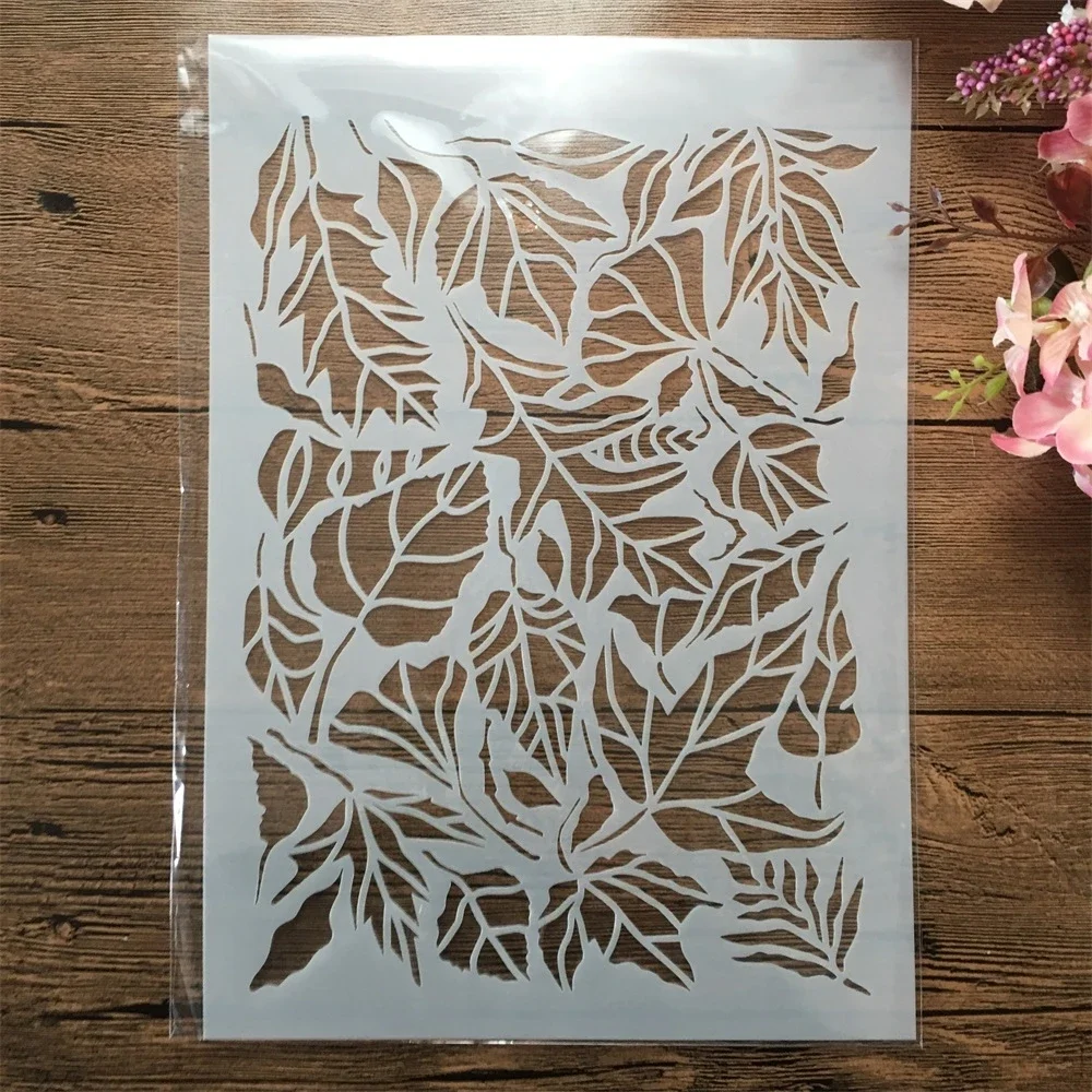 A4 29cm Broadleaf Leaves Texture DIY Layering Stencils Wall Painting Scrapbook Coloring Embossing Album Decorative Template