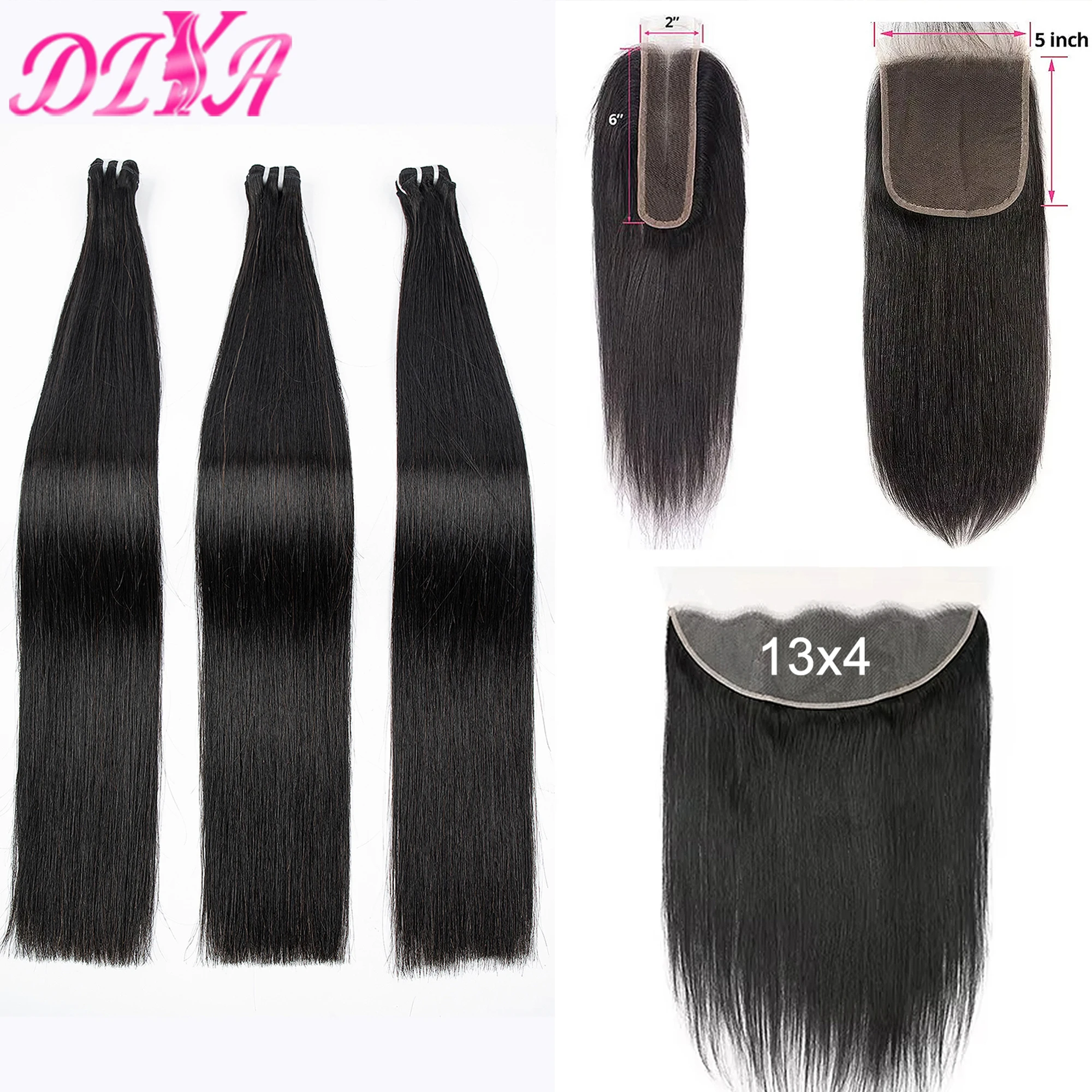 16A Vetnamese Double Drawn Bone Straight Bundles with 13x4 Frontal 100% Raw Human Hair Bundles with 2x6/5x5 HD Lace Closure