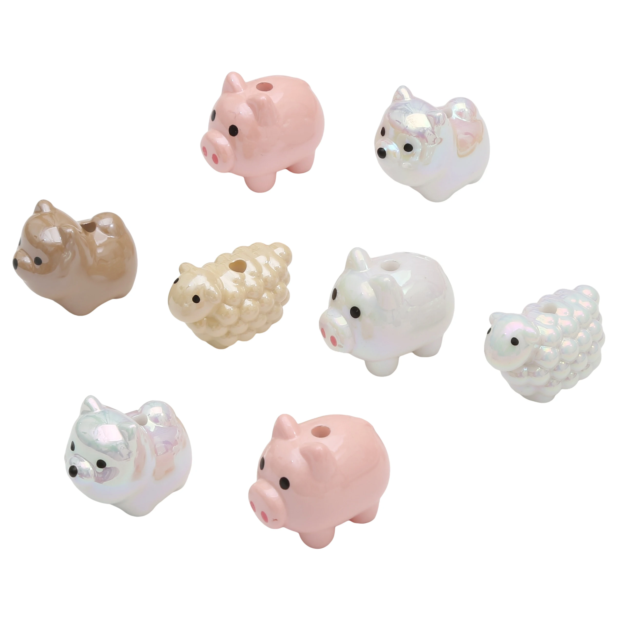 Perles d'animaux en acrylique, mouton, cochon, UV, trou de dessin animé, perles amples peintes à la main, pour bricolage, bijoux artisanaux, accessoires de fabrication
