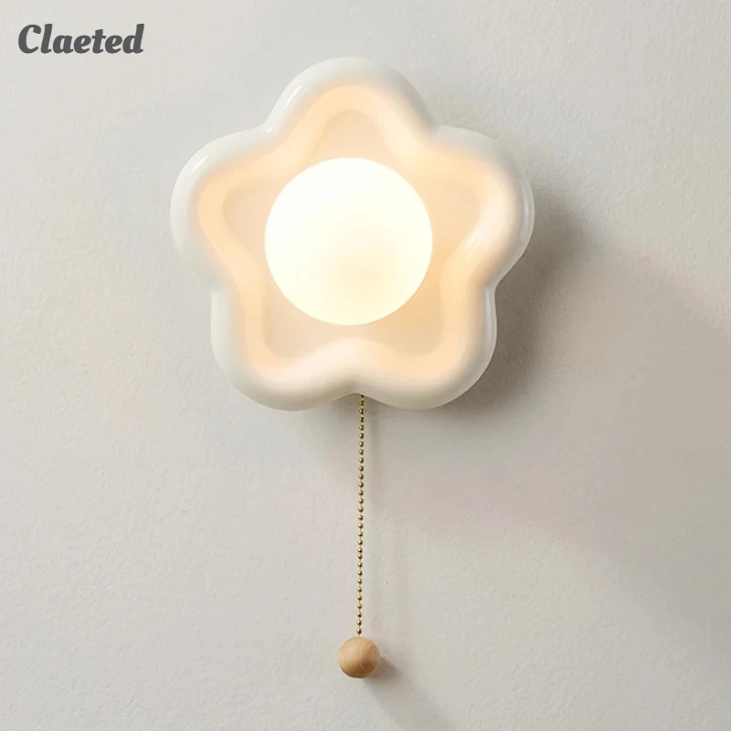 Creative Flower Wall Lamp Creamy Style Bedroom Study LED Bedside Lamp Warm Milky White Ceramic Decorative Lighting Fixture