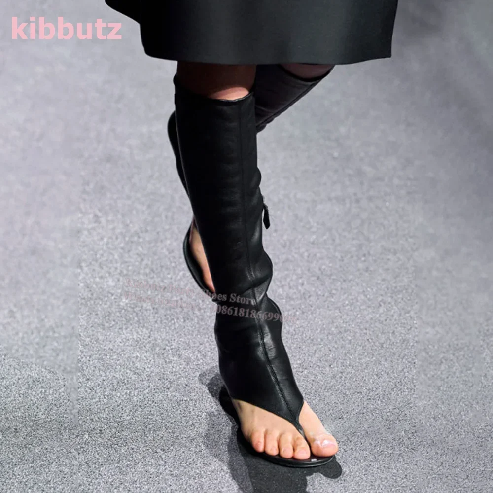 Clip Fish Mouth Teeth Sandals Boots Mid Thin Heel Genuine Leather Elastic Solid Side Zipper Runway Show Fashion Sexy Women Shoes