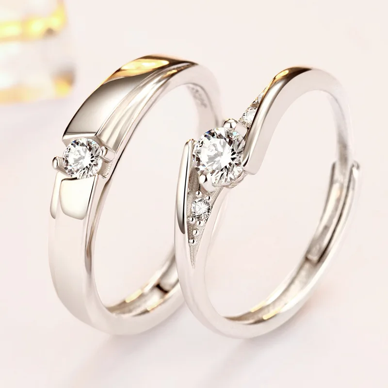 

S925 pure silver plated 18K gold PT950 platinum couple's wedding smooth face matching ring, lively couple gemstone simple ring