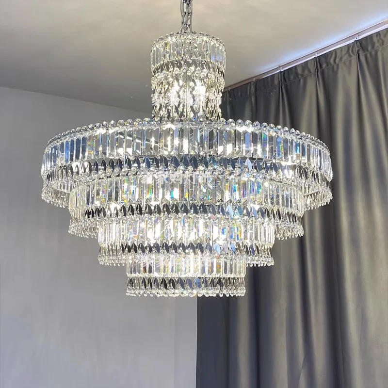 

Villa Large Crystal Chandelier Chrome Nordic Luxury Big Hanging Lamp For Dining Room Decoration Lustres