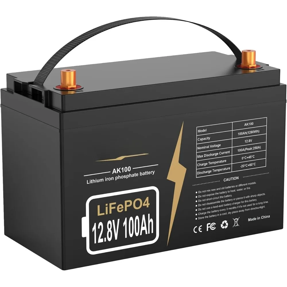 

12V 100Ah Lithium Battery LiFePO4 Deep Cycle Battery, Up to 8000+ Cycles Rechargeable Batteries With Built-in 100A BMS