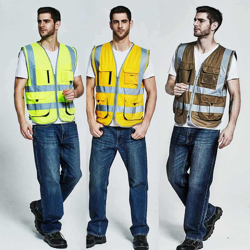 SFvest High Visibility Work Clothes for Men Reflective Safety Vest Multi Pockets Workwear Safety Waistcoat