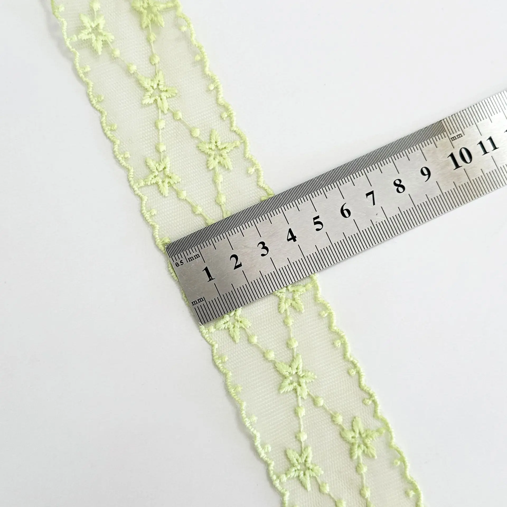 5 Yards x 4cm Star Embroidered Mesh Lace Trim | Multicolor (Blue/Beige/White/Green) for DIY Hair Accessories