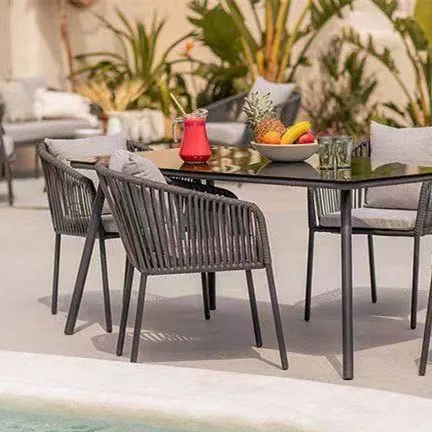 Bequeme Freizeit Gartenmöbel Set hohe Rückenlehne Terrasse Rattan Korb Esszimmer Gartens tuhl