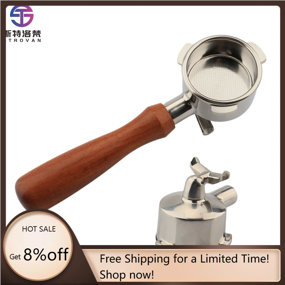 

STLF WJW 304 Stainless Steel Rosewood Handle 54mm Double Spouts Coffee Portafilter Fits Breville 8 Series Coffee Machines
