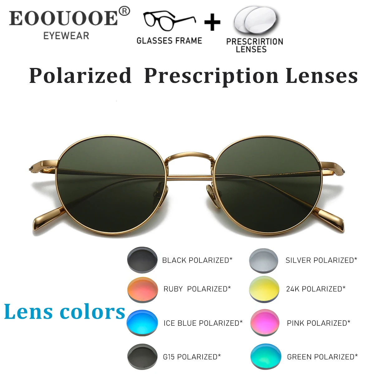 

Customize Polarized Myopia Sunglasses Men Women Driving Glasses Pure Titanium Eyewear Prescription Eyeglasses Retro Round Design