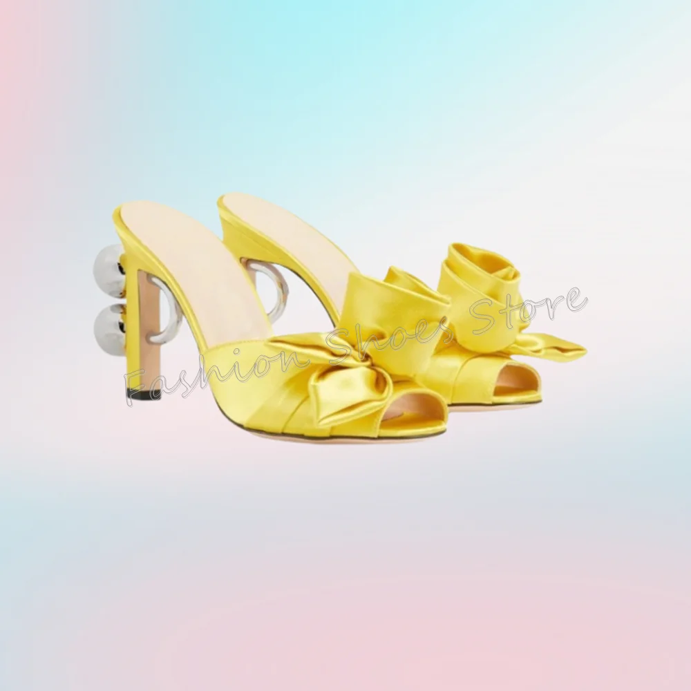 

Yellow Flower Decor Peep Toe Slippers Strange Style Heels High Heel Shoes for Women Heels Party Shoes 2025 Zapatos Para Mujere