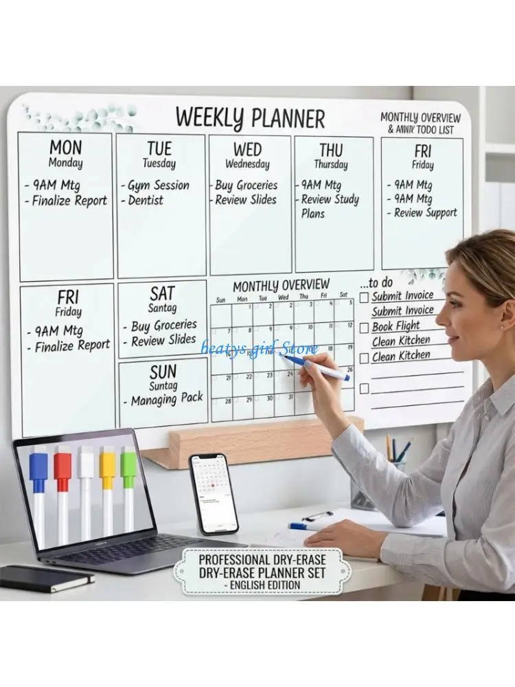 C7AB 1 Set Acrylic Plastic to Do List Notepad with 5 Erasable Pens Calendar Whiteboard for Home Office Classroom Organization