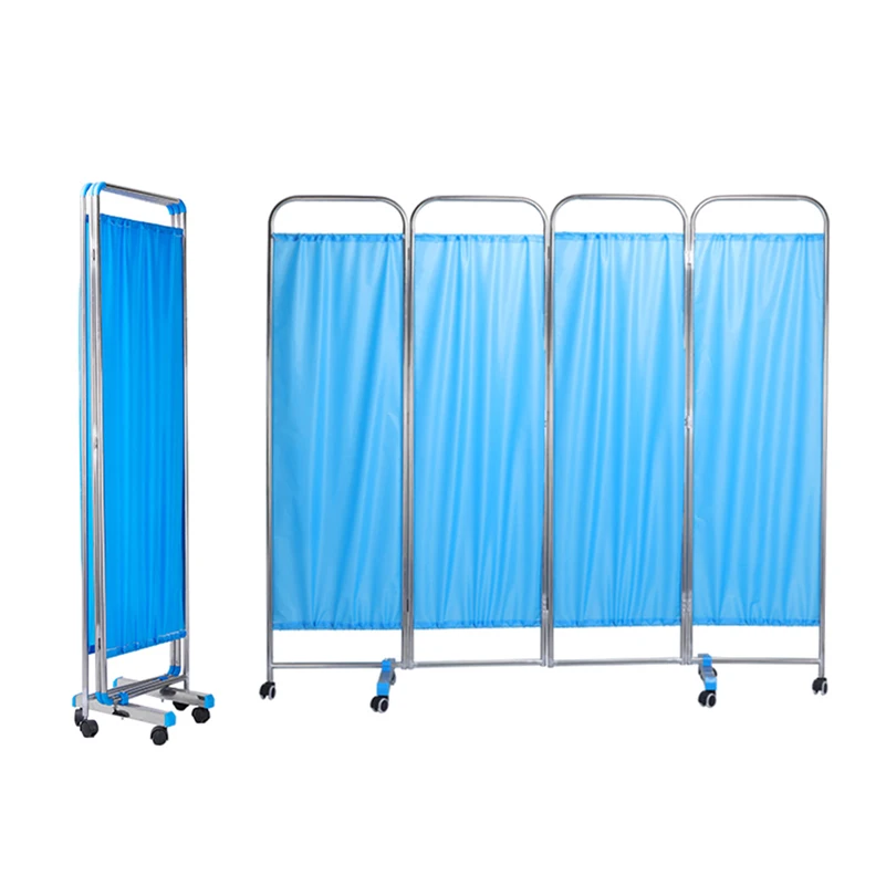 

Factory Price Hospital Cubicle Furniture 4 Folding Hospital Bed Stand Curtain Medical Ward Screens