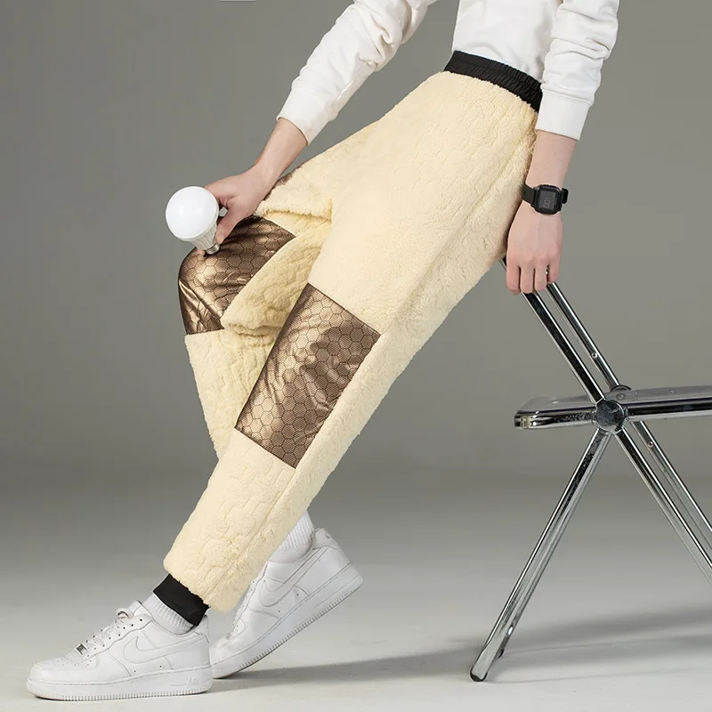 

7XL Winter Lambswool Warm Pants Casual Long Track Windproof Waterproof Thermal Trousers Thicken Men Loose Jogger Fleece Pants