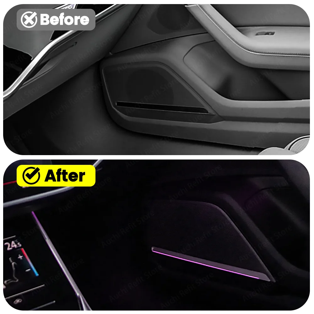 

Оригинальная 30-цветная автомобильная светодиодная крышка динамика, дверная аудио декоративная лампа, окружающее освещение для Audi A6 A7 C8, накладка на дверной звуковой сигнал автомобиля, панель