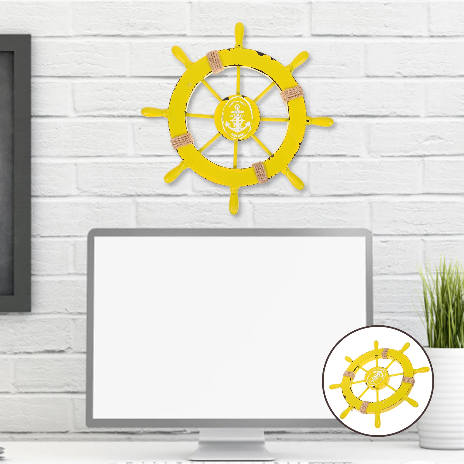 

28 CM Rudder Accessory Steering Wheel Mediterranean Style Decor Decorate Nautical Yellow Office