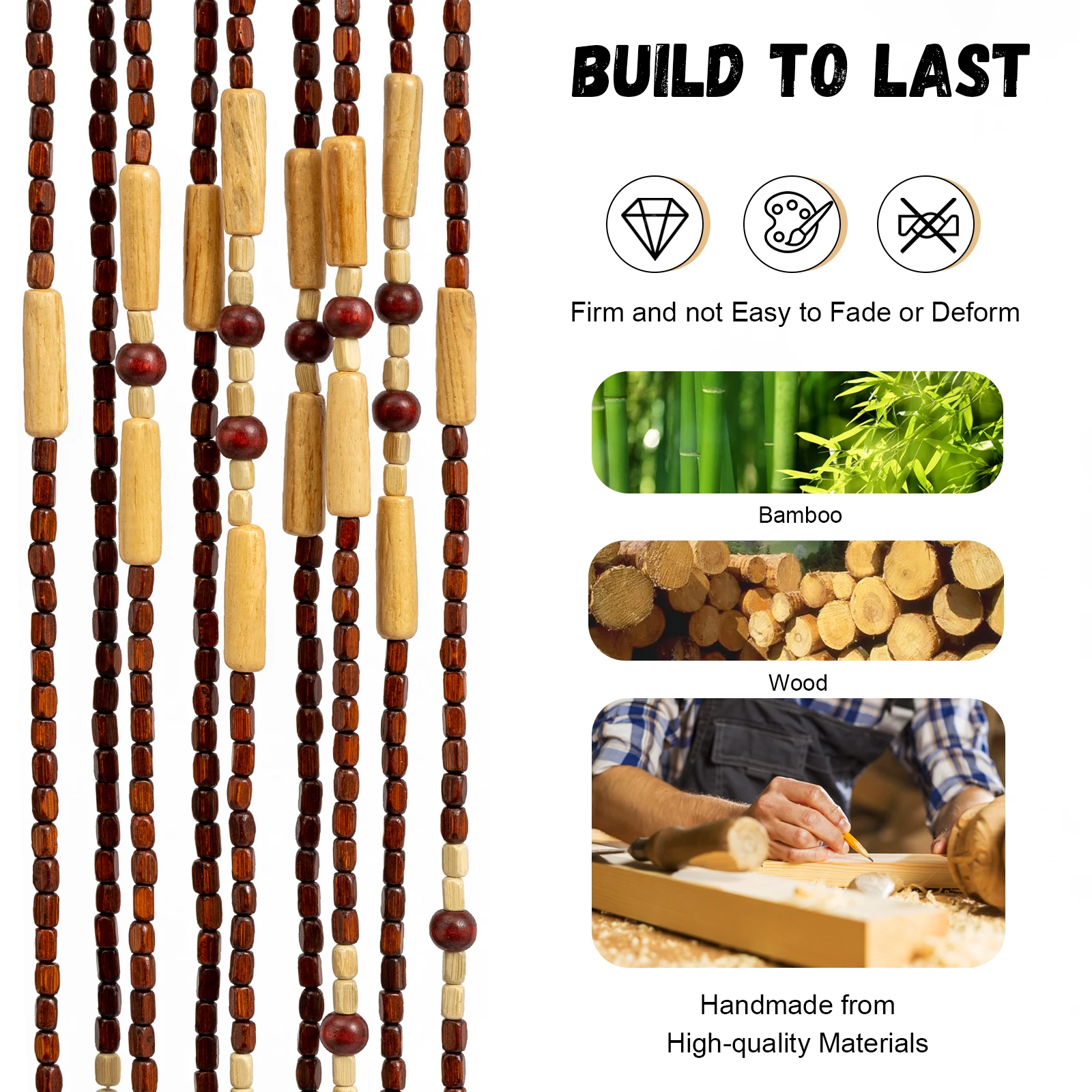 ستارة خرز من الخيزران الخشبي الكلاسيكي الصيني (35.4 × 68.9 بوصة)، 32 خطًا ونمط البرقوق، مثالية لديكور باب/نافذة المنزل