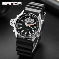 SANDA 3008 LED Waterproof Sport Quartz Digital Watch for Men Dual Display Diving Mens Wristwatches Alarm Clock Relogio Masculino