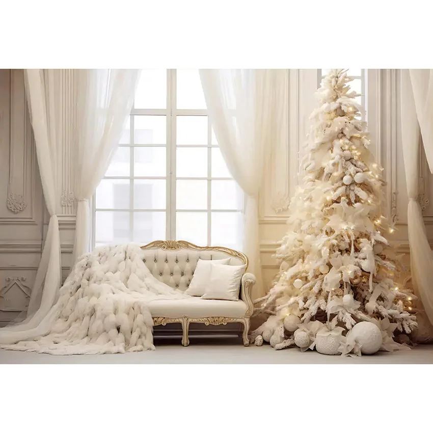 Avezano Photography Background Christmas Decoration Winter Window Curtains Flowers Portrait Photo Backdrop Photocall Props