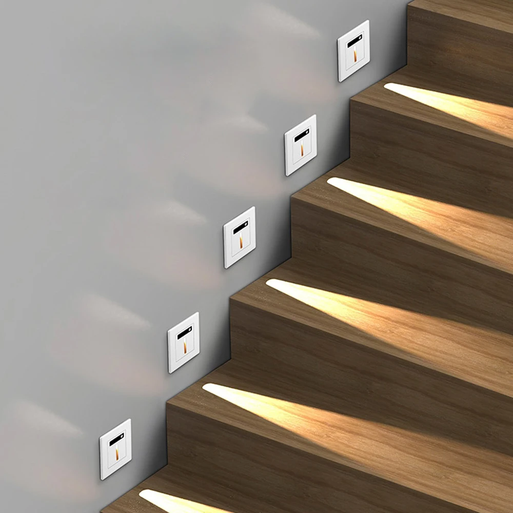 SANDIY  مصباح حائط حساس كشف الحركة مصباح درج ضوء الليل راحة لخطوات الشرفة غرفة النوم 2 وات مصباح سفلي أمان زجاجي إنارة زجاجية داخلية إضاءة سلالم منزلية طراز حديث 110 فولت / 220 فولت أبيض رمادي أسود